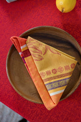 Tissus Toselli "Citrus" Red & Gold Jacquard Napkin