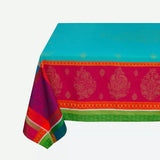 Tissus Toselli Tablecloth Square "Cassis" Turquoise Jacquard Tablecloth