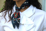 Navy Arabesque Silk Scarf