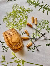 Ma Belle Provence Olive wood mini barrel with 6 olive picks