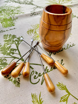 Olive wood mini barrel with 6 olive picks