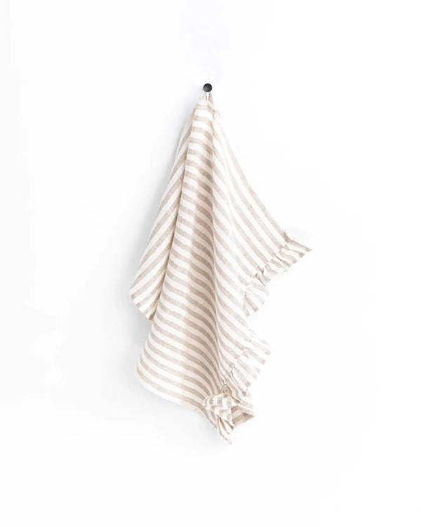 Ruffle Linen Towel - Striped