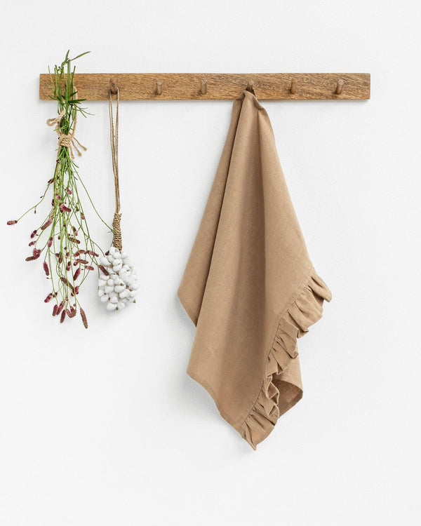 Ruffle Linen Towel - Latte