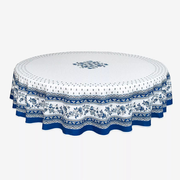 Round "Avignon" White and Blue Tablecloth