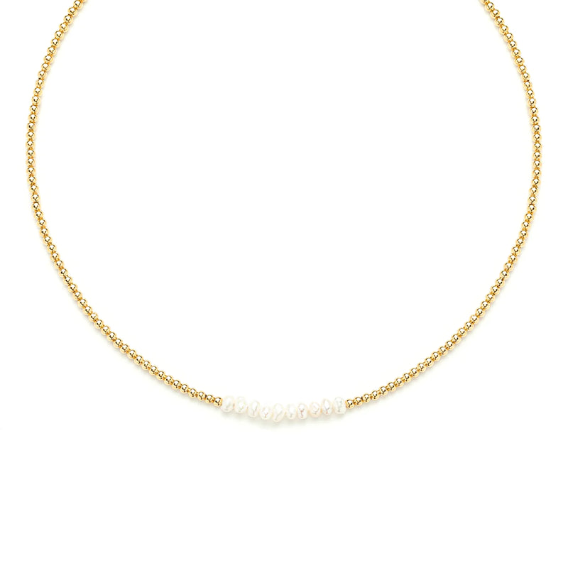 Short Gold Beads & Pearl Necklace