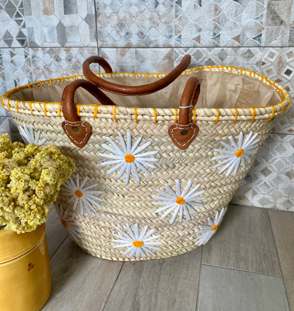 French Market Basket With Daisies