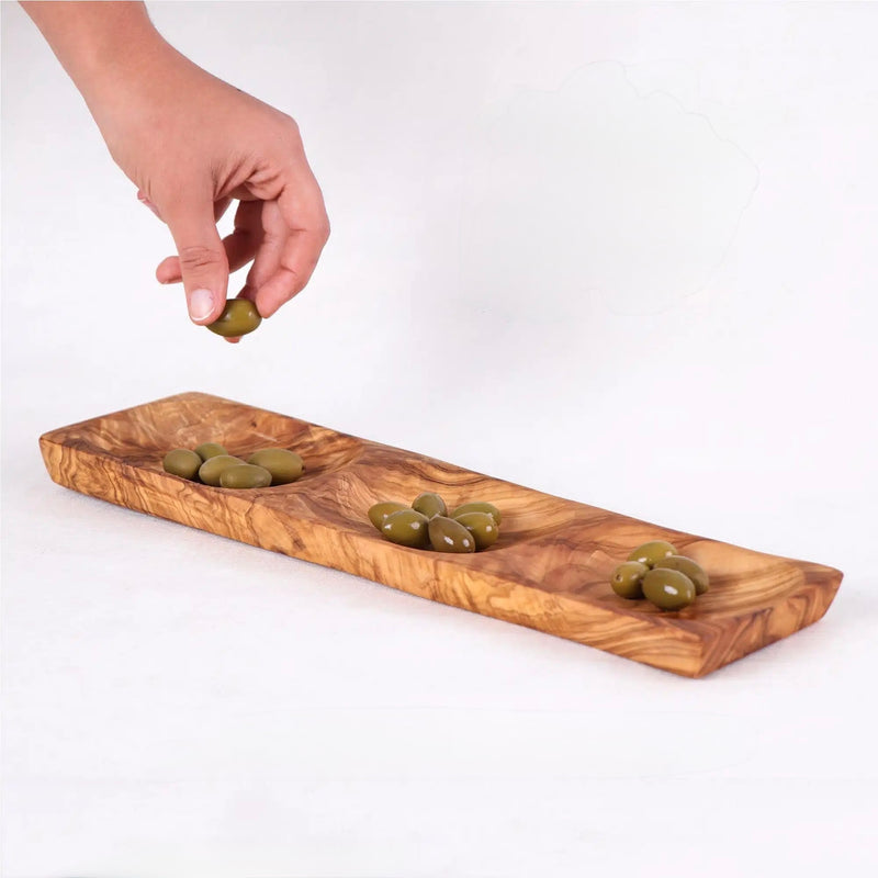 Olive Wood 3 compartment snack tray
