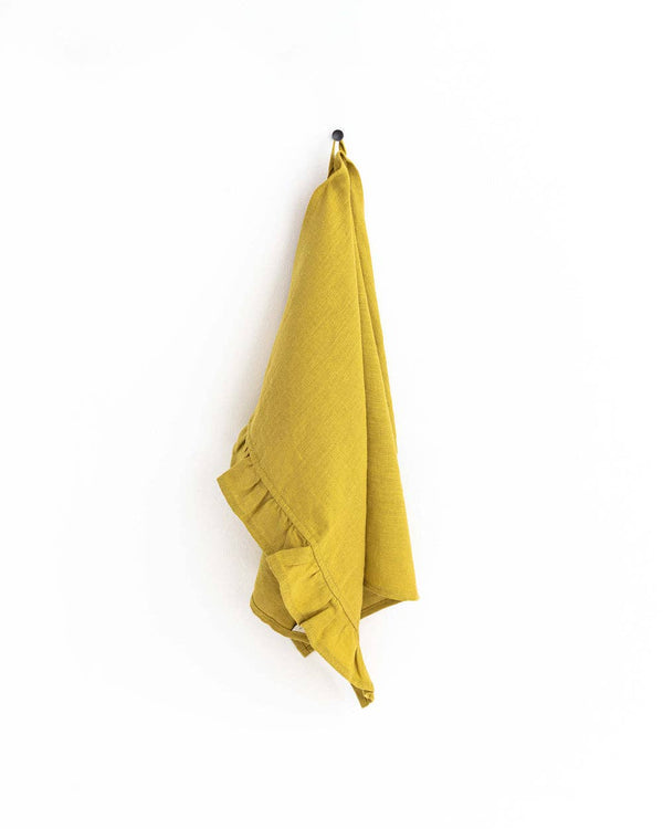 Ruffle Linen Towel - Moss Yellow