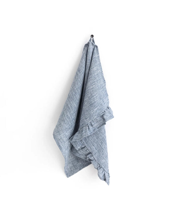 Ruffle Linen Towel - Blue Mélange