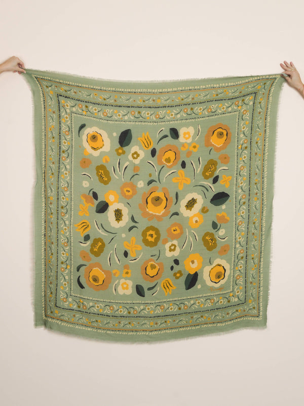 'Flowers" Sage Scarf