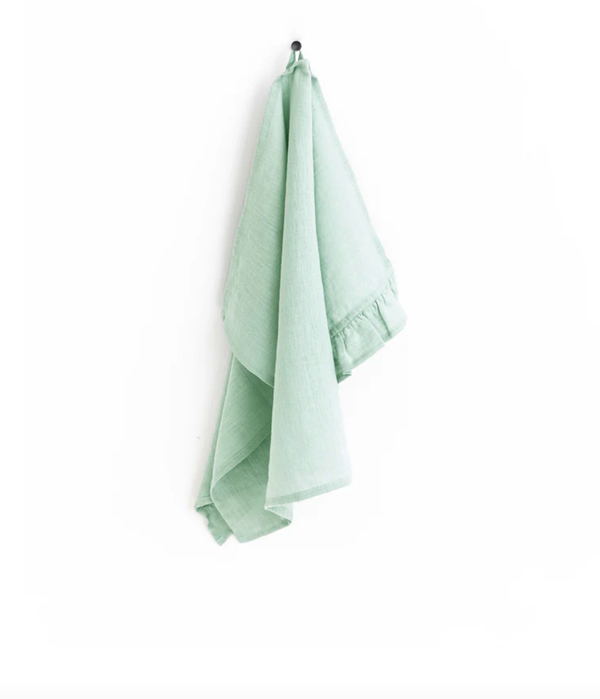 Ruffle Linen Towel - Sage Green