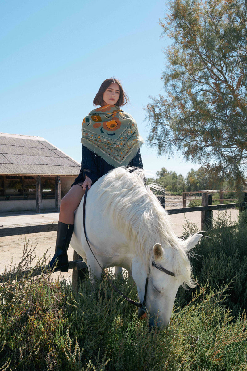 'Flowers" Sage Scarf