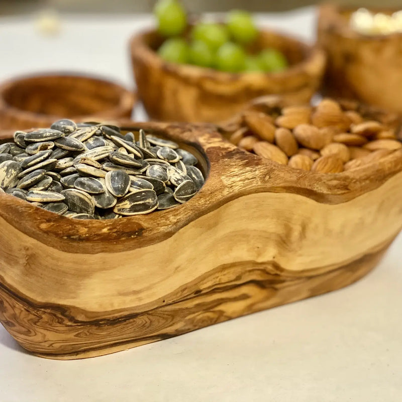 Olive Wood 2 Compartment Rustic Snack bowl