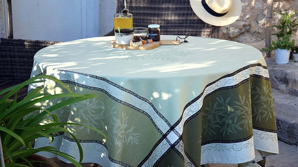Square & Rectangular "Olives" Green Jacquard Tablecloth