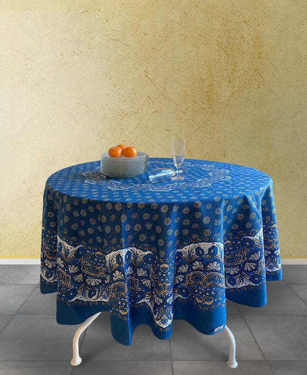 "Saou" Navy Round Coated Tablecloth