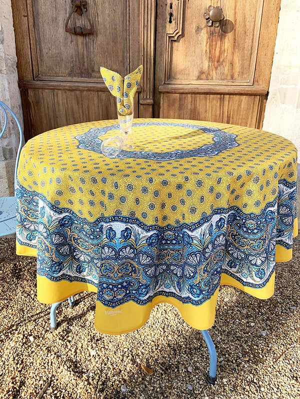"Saou" Yellow Round Coated Tablecloth