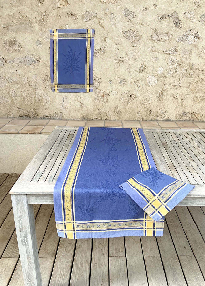 "Senanque" Blue & Yellow Jacquard Table Runner