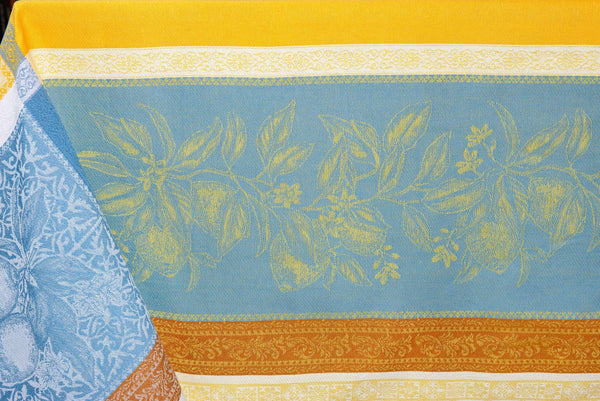 Rectangular "Citrus" Yellow & Blue Jacquard Tablecloth