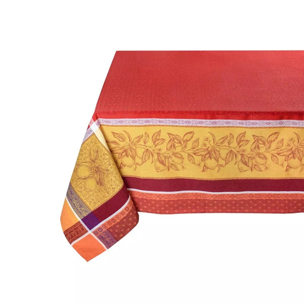 Square "Citrus" Red & Gold Jacquard Tablecloth