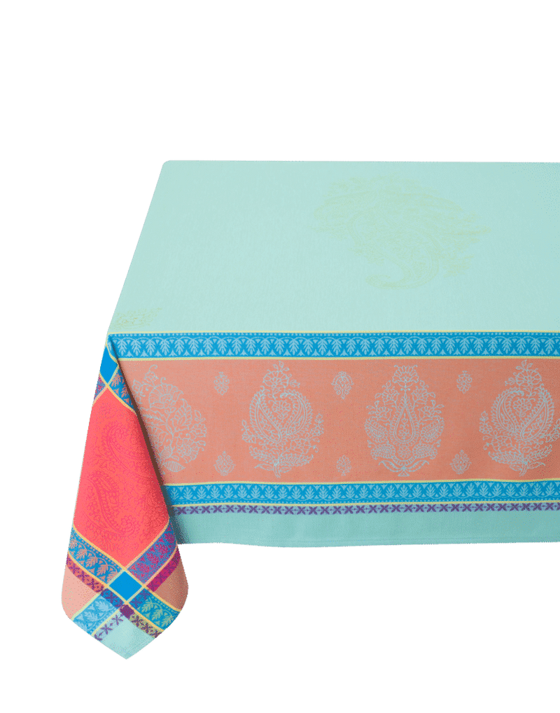 Rectangular "Cassis" Turquoise Jacquard Tablecloth