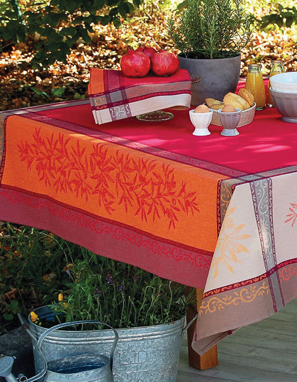Square & Rectangular "Olives" Red Jacquard Tablecloth