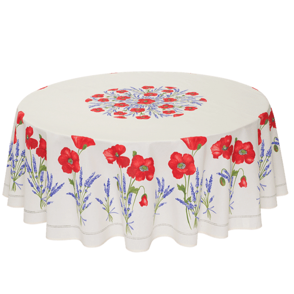 Round "Poppies & Lavender" White Tablecloth