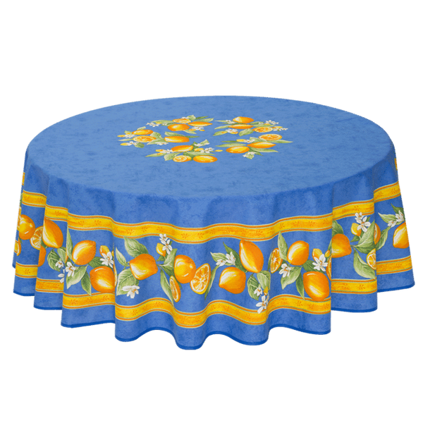 Round "Lemons" Blue Tablecloth