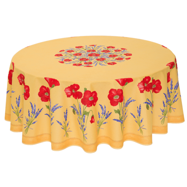 Round "Poppies & Lavender" Yellow Tablecloth