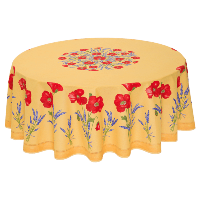 Round "Poppies & Lavender" Yellow Tablecloth