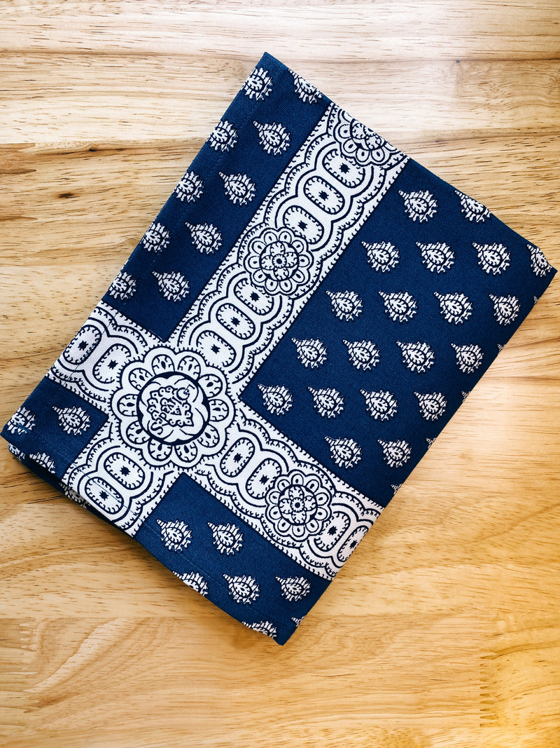 Les Olivades Indianaire Navy Blue Tea Towel - Linen & Cotton