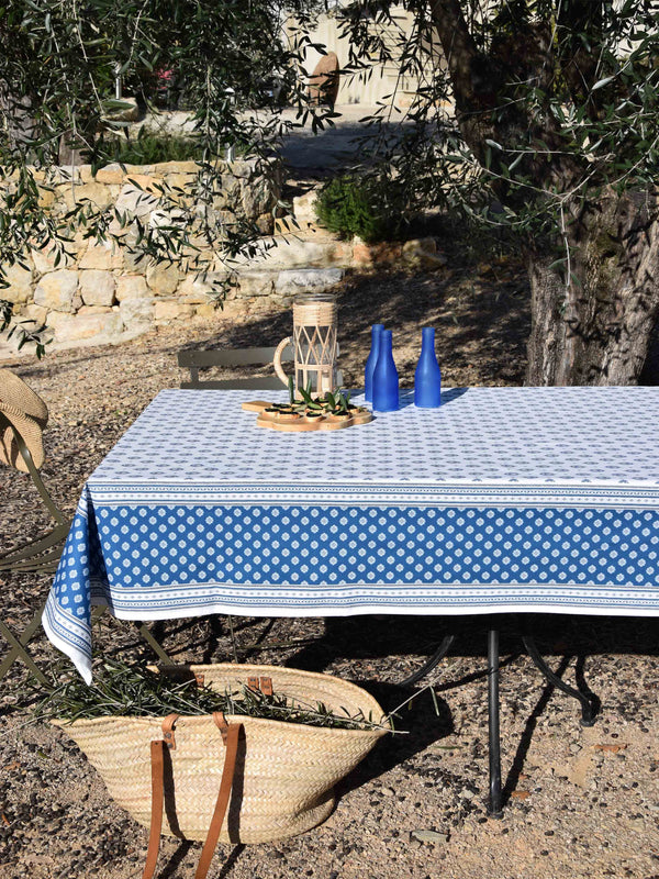 Rectangular "Sormiou" White & Blue Tablecloth