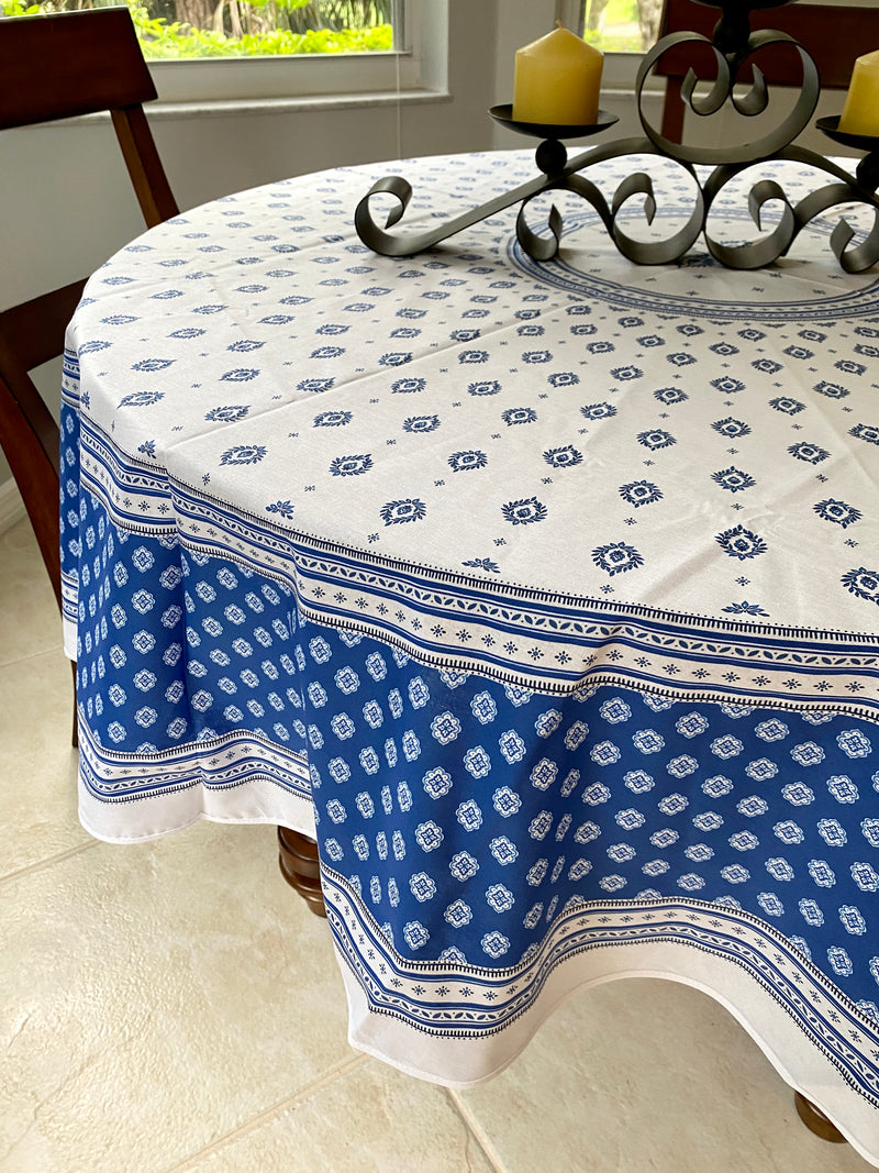 Round "Sormiou" White & Blue Tablecloth