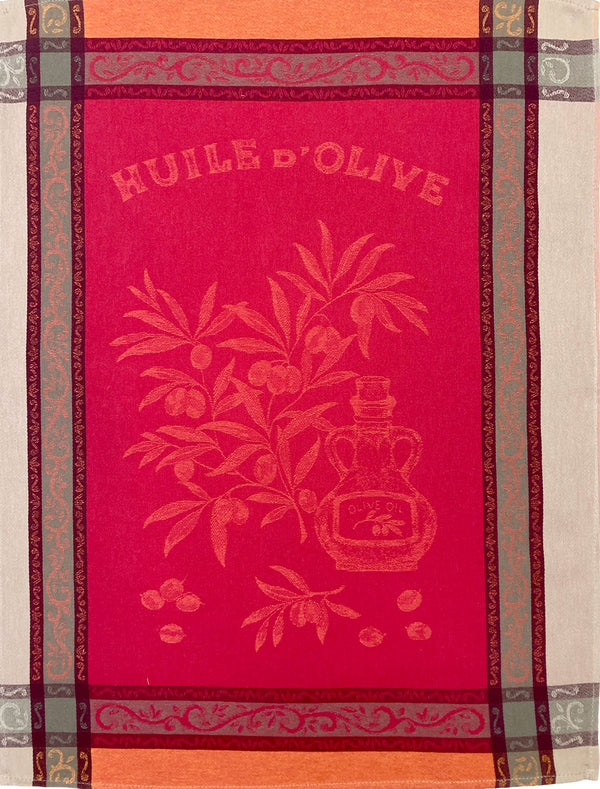 "Olives" Red Jacquard Dishtowel