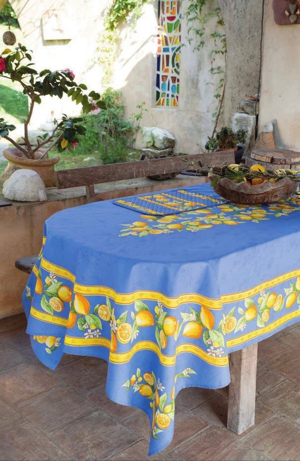 Rectangular "Lemons" Blue Tablecloth