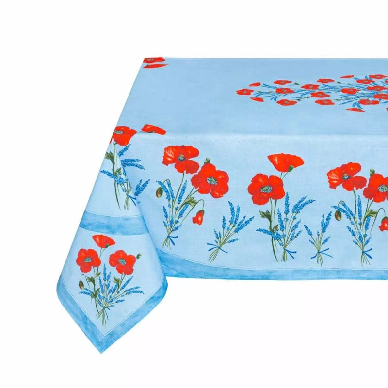 Rectangular "Poppies & Lavender" Blue Tablecloth