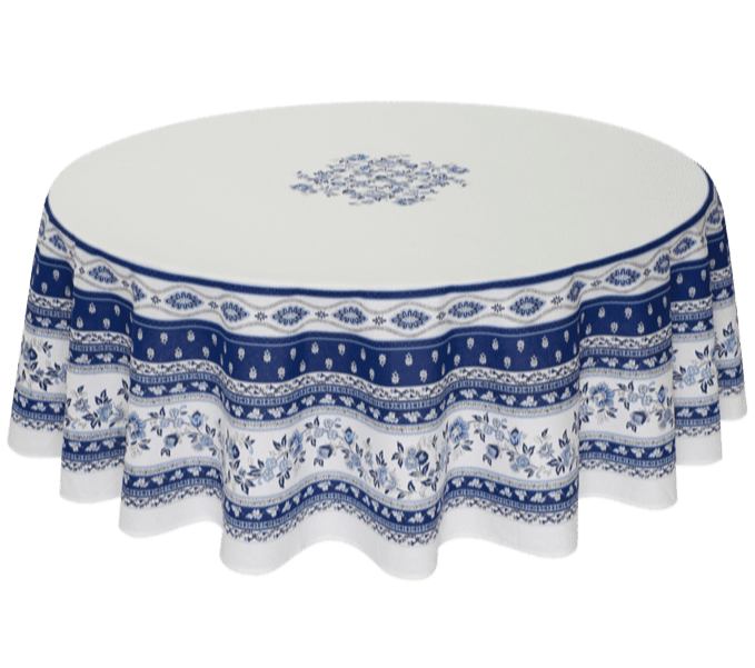 Round "Avignon" White and Blue Tablecloth