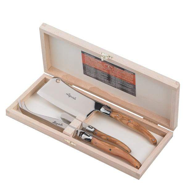 Jean Dubost cutlery Olive Wood 3pc Laguiole Cheese Set