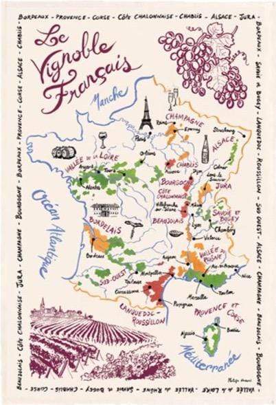 Torchons & Bouchons dishtowel French Wine Map Tea Towel